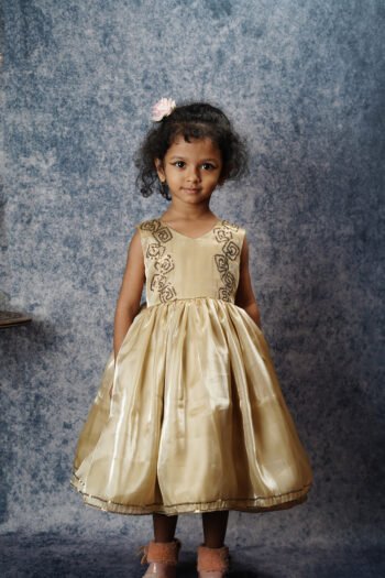 Elegant Golden Party Wear Frock for Girls
