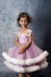 Lavender Floral Shoulder Party Wear Frock for Girls